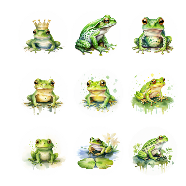 Green Frogs Clipart - Digital Download