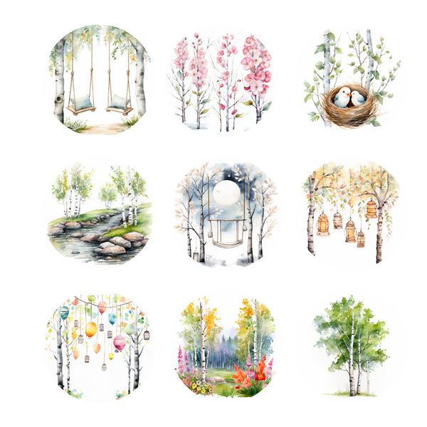 Spring Birch Trees Clipart - Digital Download