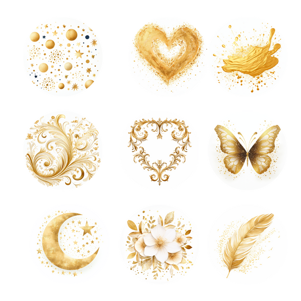 Gold Glitter Paint Elements Clipart - Digital Download